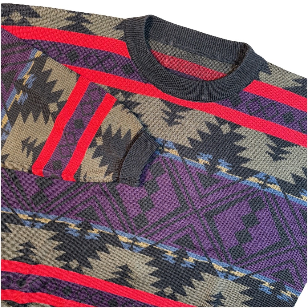 Obermeyer Sweater Men XL Multicolor Vintage Southwestern Pine Tree Crewneck Knit